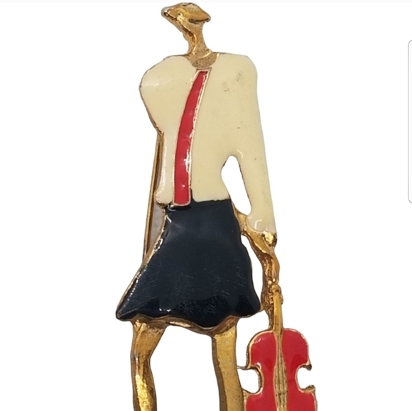 VINTAGE 80S MODERNIST  FASHIONABLE VIOLINIST LARGE BROOCH - Picture 2 of 5